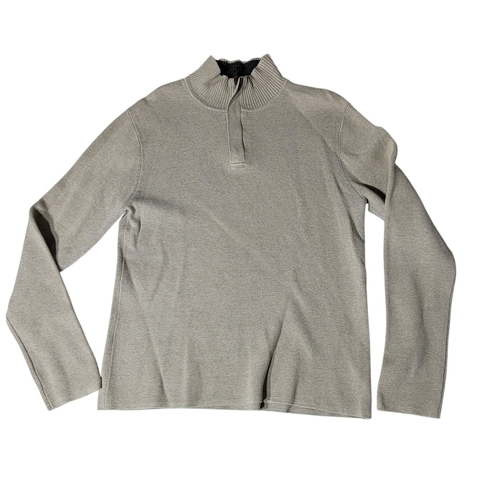 Gap‎ Mens Quarter Zip Mock Neck Sweater Beige Oatmeal Heather Small Regular Fit